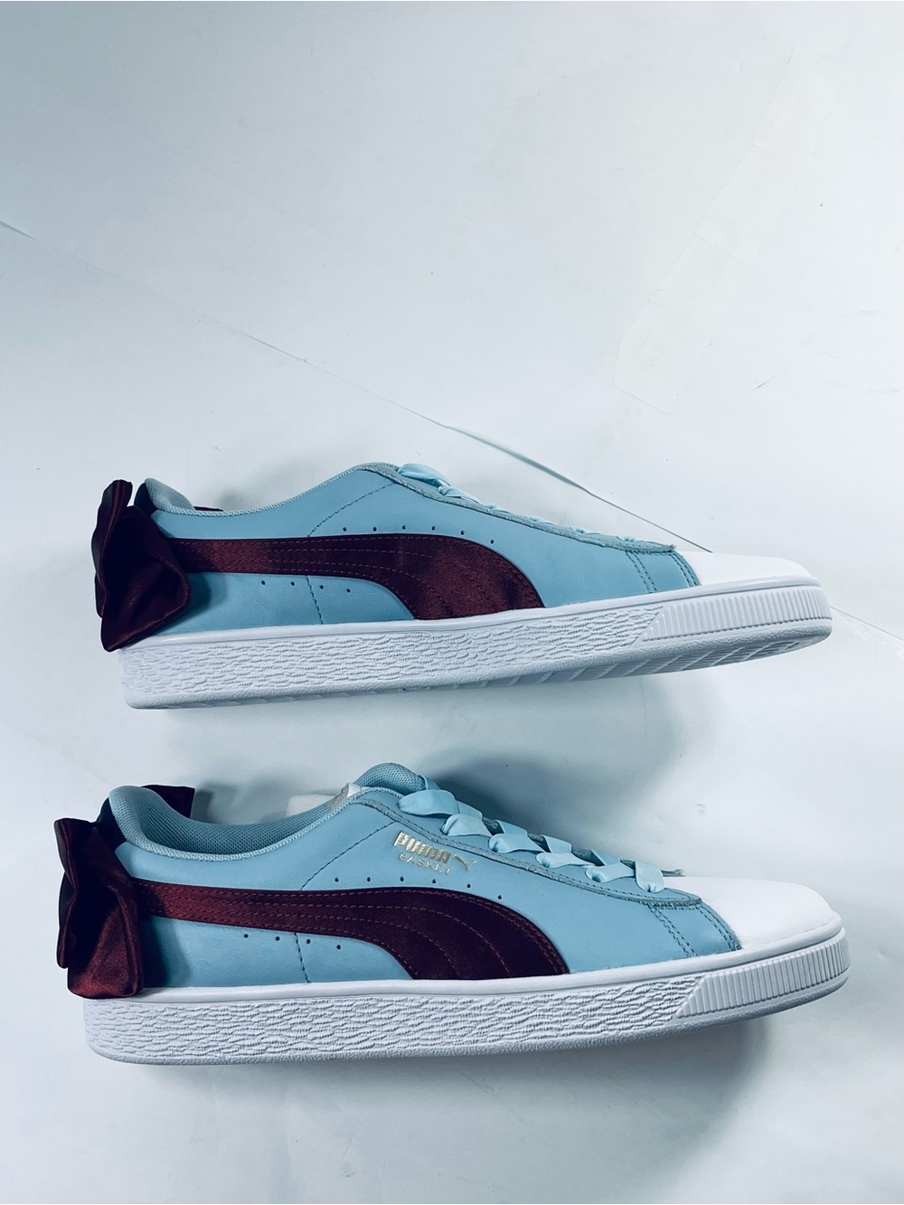 Puma Basket Bow Light Blue Sneakers Maroon Bow # 36773302 Women's:10.5 NEW
